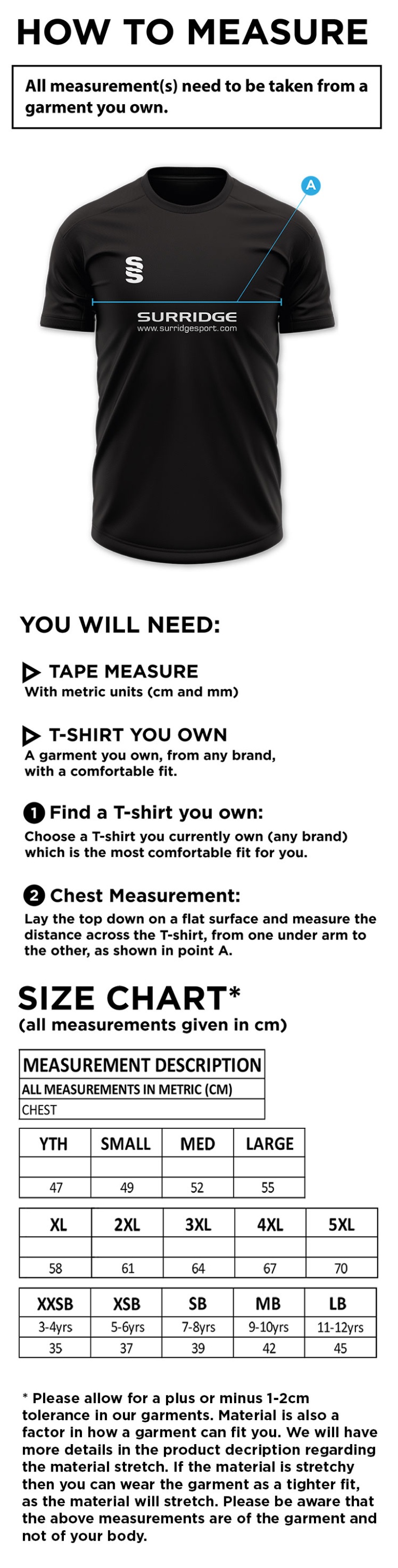 Didsbury Greys Hockey Club - Dual Training Shirt - Size Guide