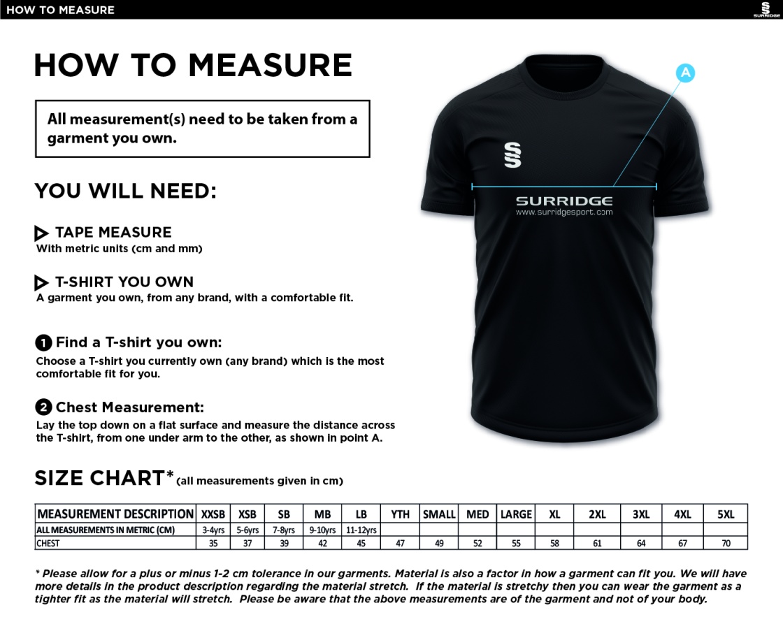 Didsbury Greys Hockey Club - Dual Training Shirt - Size Guide