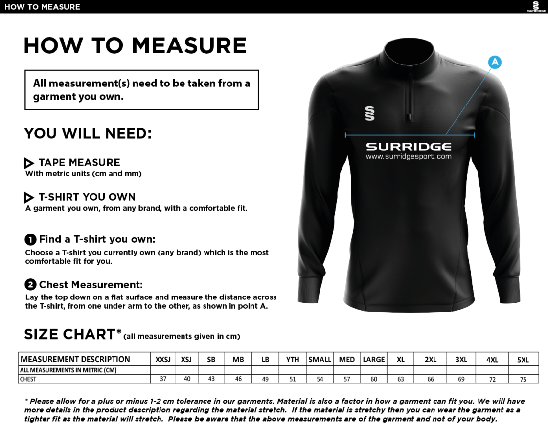 Didsbury Greys Hockey Club - Dual Mid-layer - Size Guide