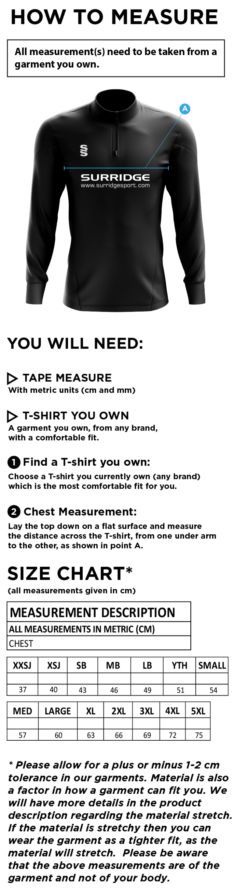 Didsbury Greys Hockey Club - Dual Mid-layer - Size Guide
